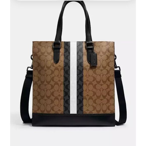 COACH GRAHAM STRUCTURED TOTE SIGNATURE CANVAS VARSITY STRIPE (6707) PREPPY Y2K - Picture 1 of 15
